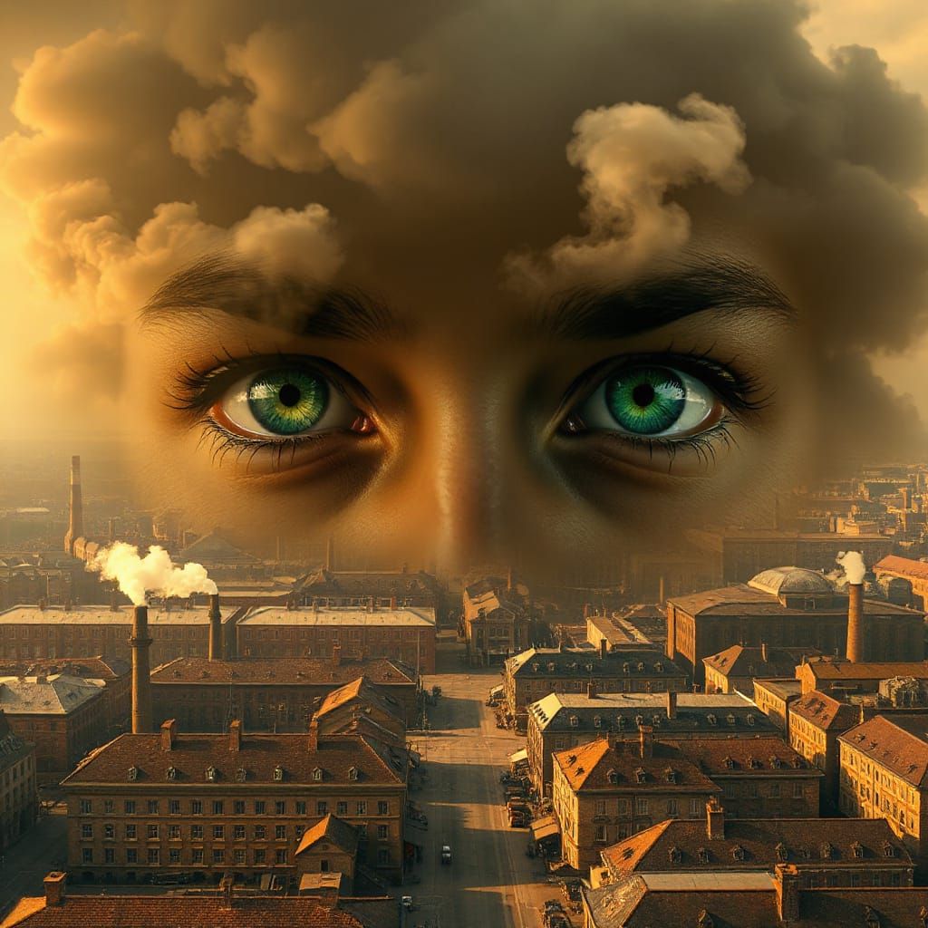 Surrealist 19th Century Townscape with Emerald Eyes