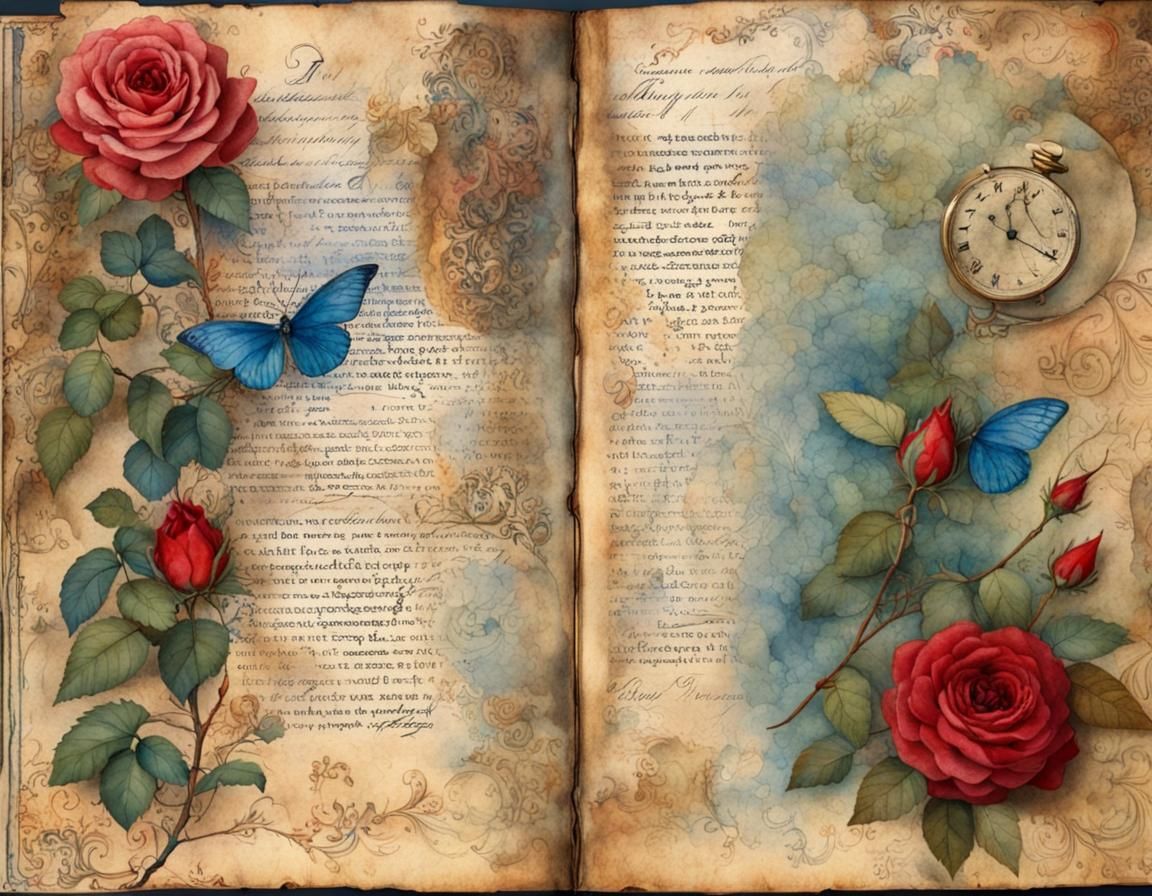 Vintage Journal Page with Roses and River