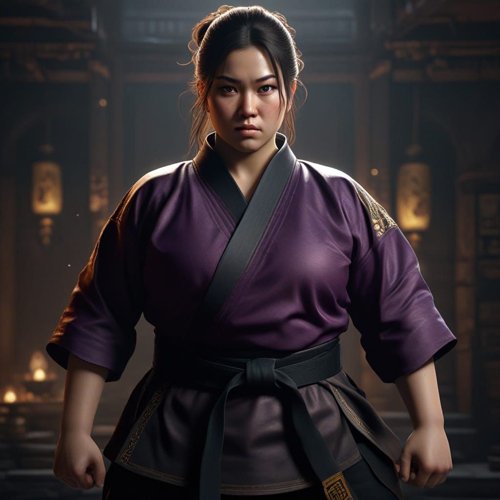 Confident Plus-Sized Martial Artist in Karate Stance