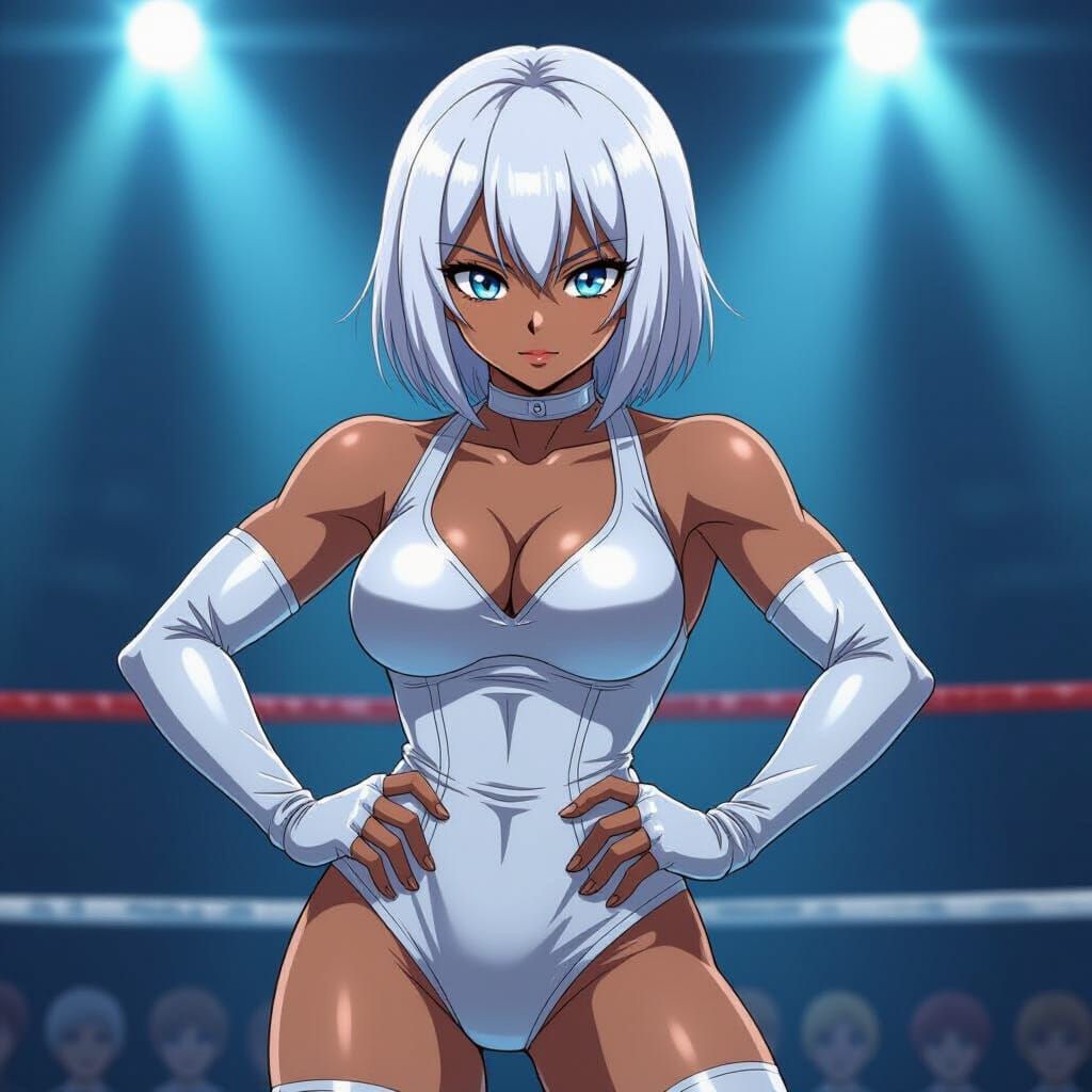Anime Wrestler in Silver Costume with White Hair