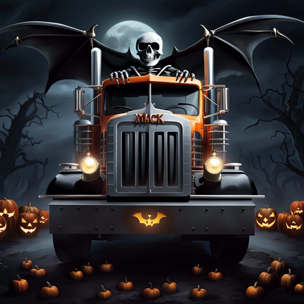 Skeleton Driver Mack Truck Halloween Fantasy