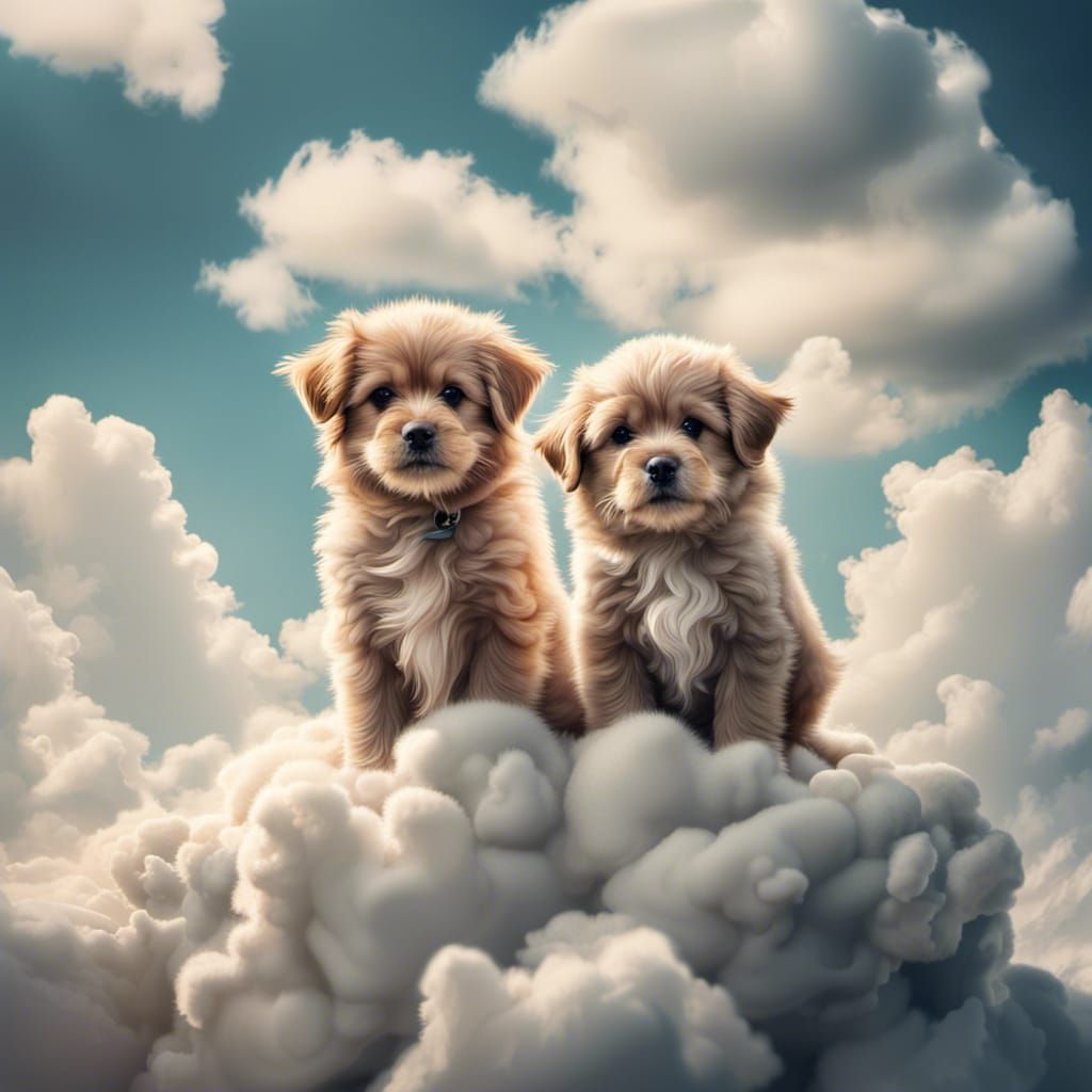 Cute Puppies on a Cloud: Hyperrealistic Image