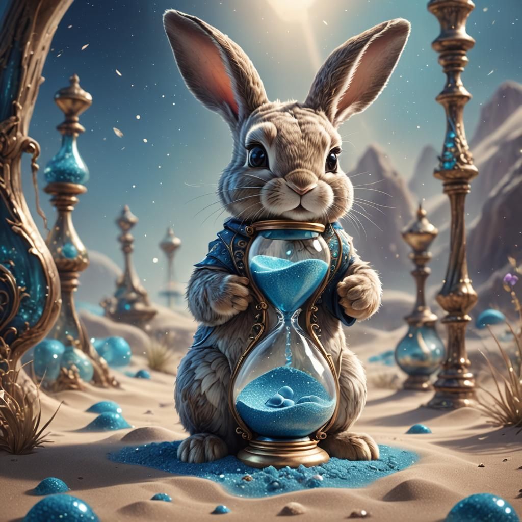 Bunny with Hourglass: Ethereal Digital Concept Art
