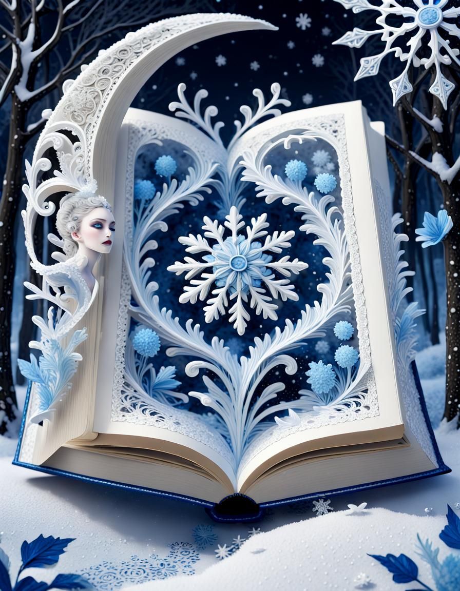 Snow Queen Emerges from Book in Candy Art Style