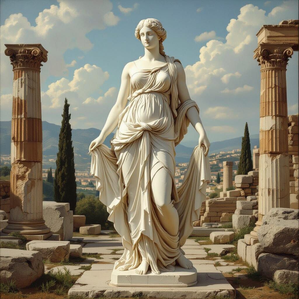 Venus de Milo Among Ancient Greek Ruins