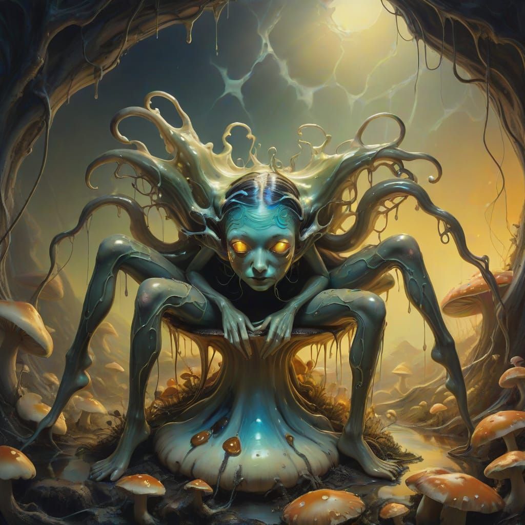 Slimy Surreal Woman as Vibrant Oil Painting