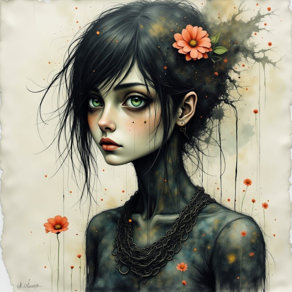 Lonely Exhausted Figure with Green Eyes