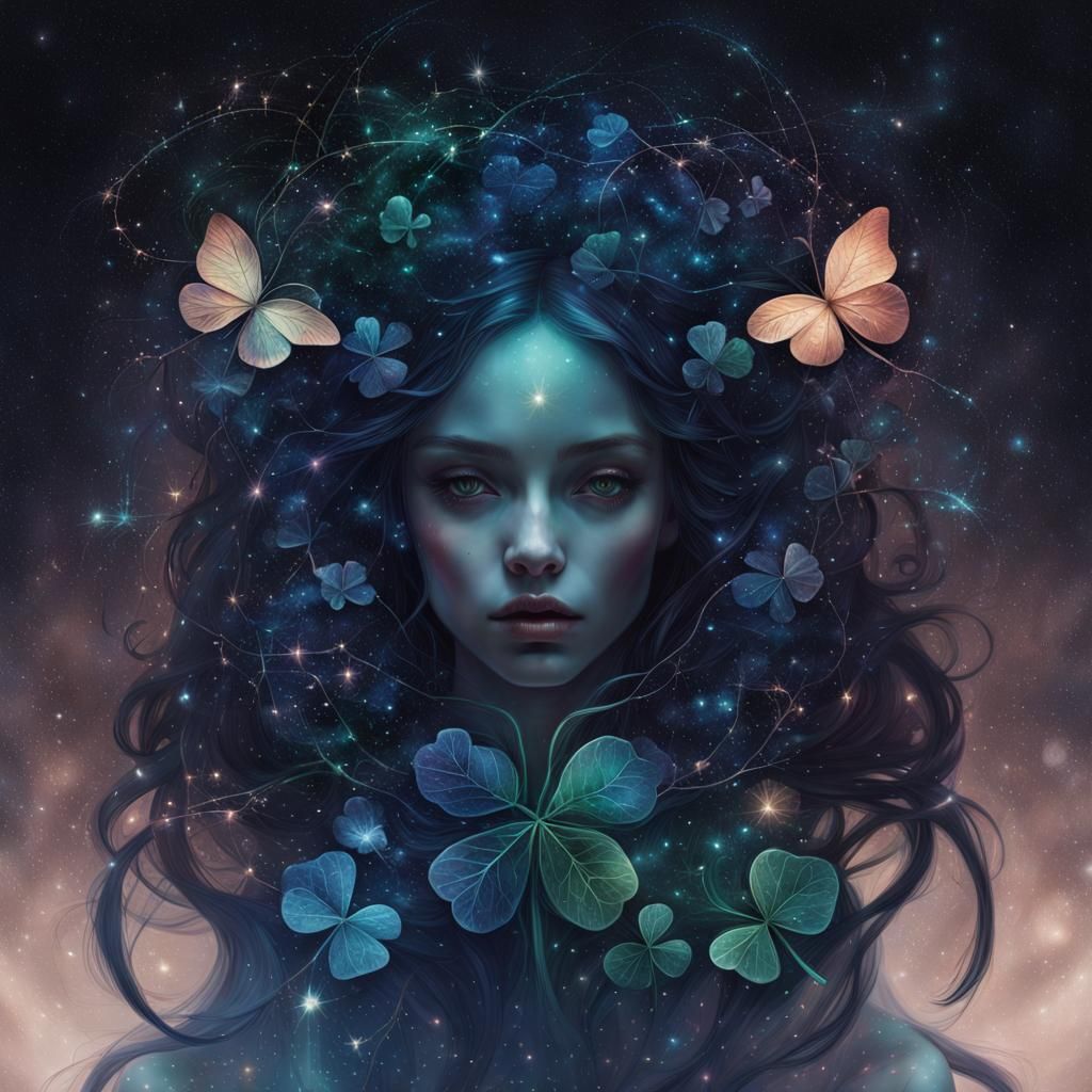 Four Leaf Clover Constellation in Dreamlike Style