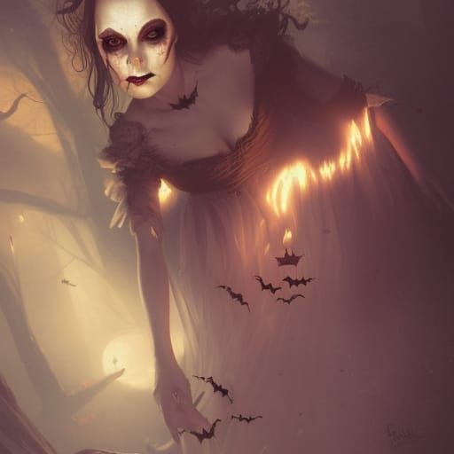 Enchanting Witch in Halloween Dress, Sinister Digital Art