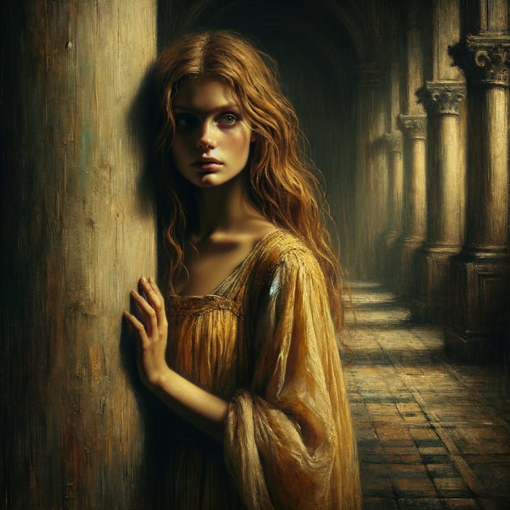 Norse Goddess in Castle Hall Oil Painting