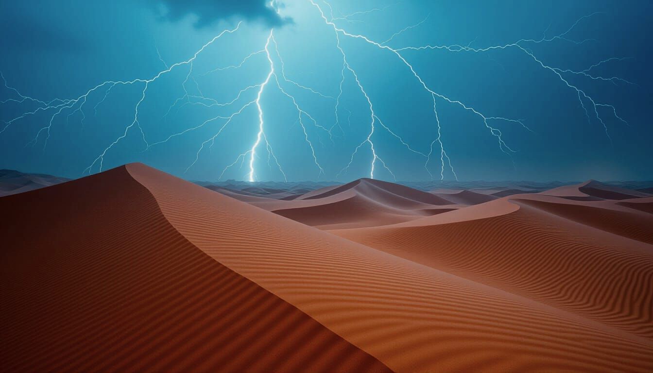 Dramatic Desert Storm with Lightning Strikes