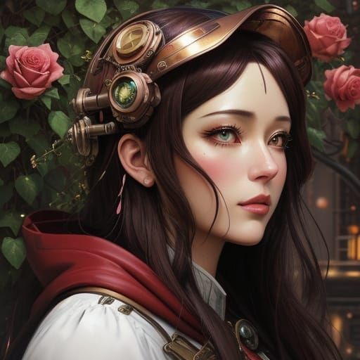 Little Red Riding Hood in Art Nouveau Steampunk Style