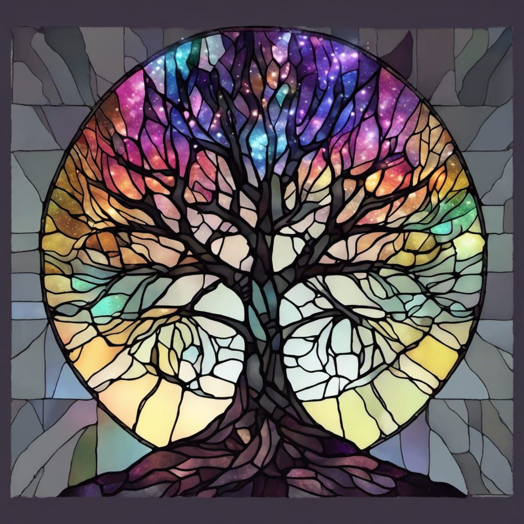Stained Glass Tree of Magic in Rainbow Colors