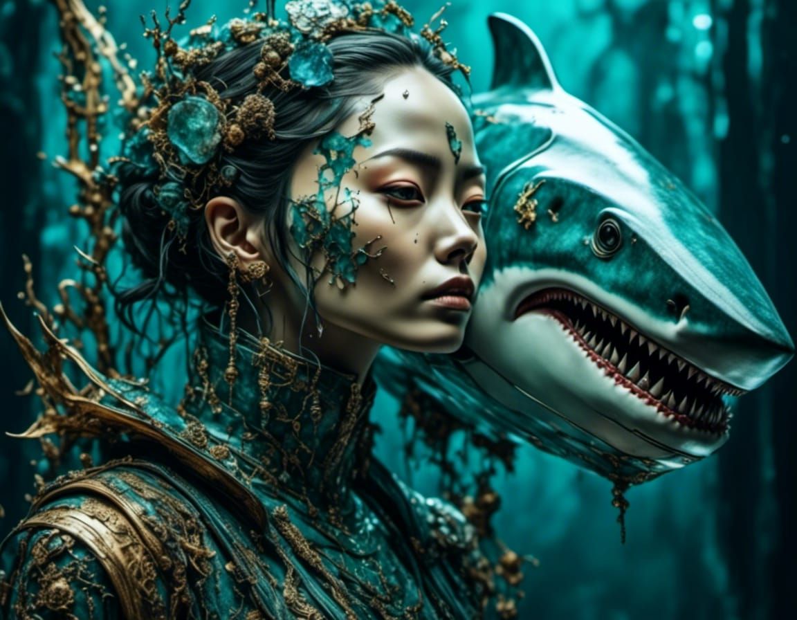 Ice Shark Fantasy in Dramatic Lighting