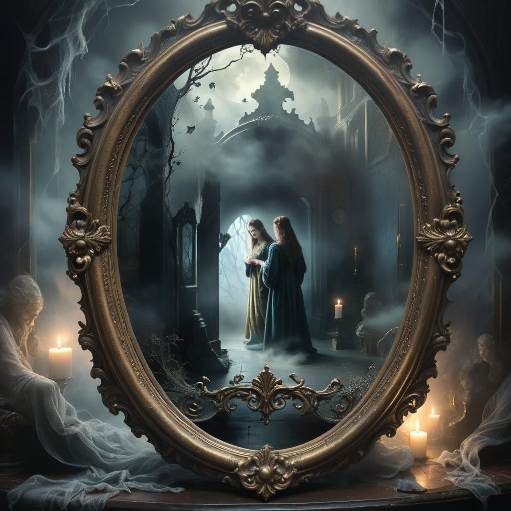 Mysterious Baroque Mirror in Dark Fantasy Illustration