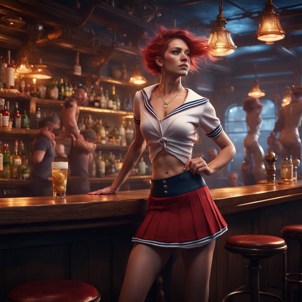 Female Sailor Dancing for Money, Detailed Digital Art