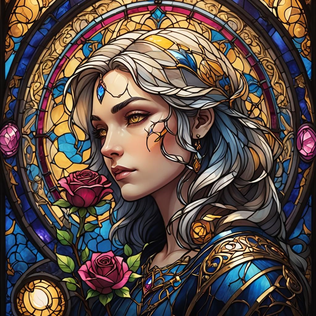 Dwarf Forging Gem in Stained Glass Style