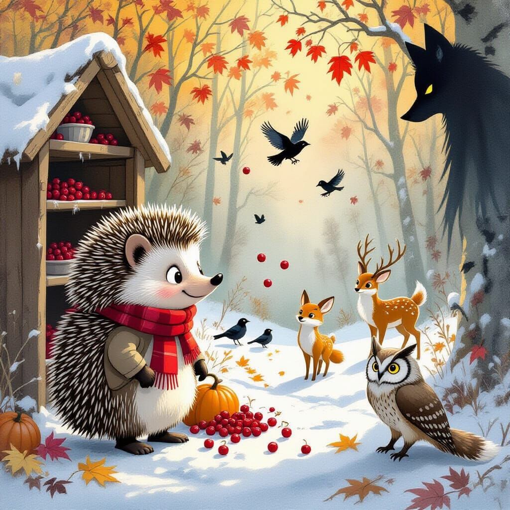 Hedgehog's Empty Pantry in Storybook Autumn Forest