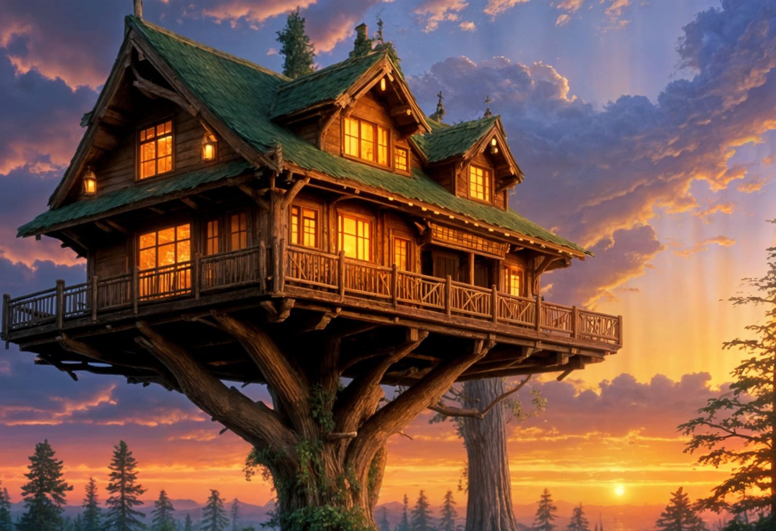 Cozy Woodland Treehouse in Vibrant Colors