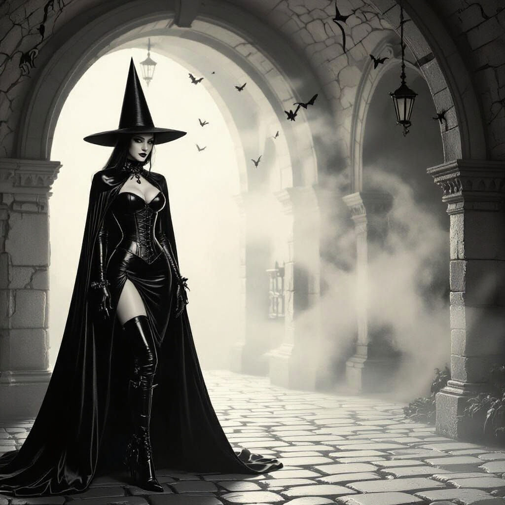 Wicked Witch in Black Latex Outfit
