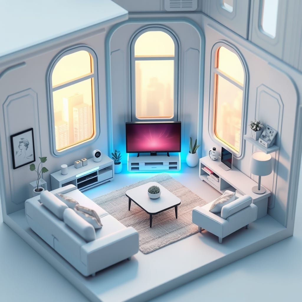 Isometric Living Room in Soft Tech Style