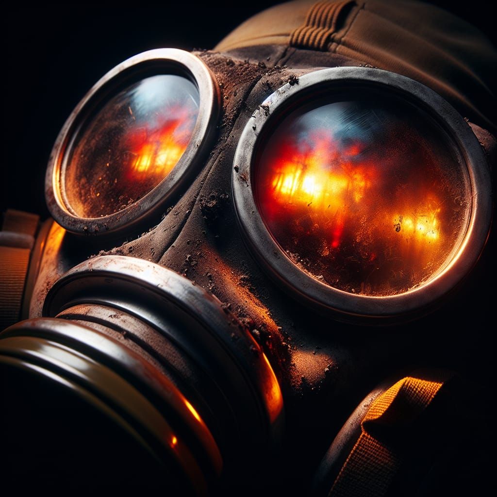 Worn Soviet-Era Gas Mask in the Face of Ruin