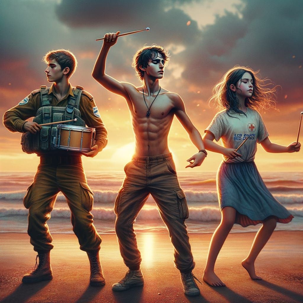 Israeli Youth Dancing on Beach at Sunset