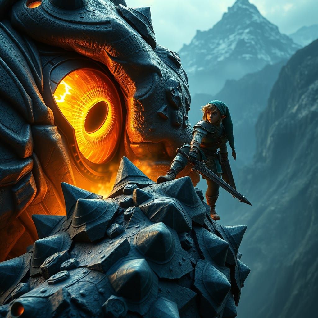 Link Battles Godzilla on Goron Mountains in Epic Fire Armor