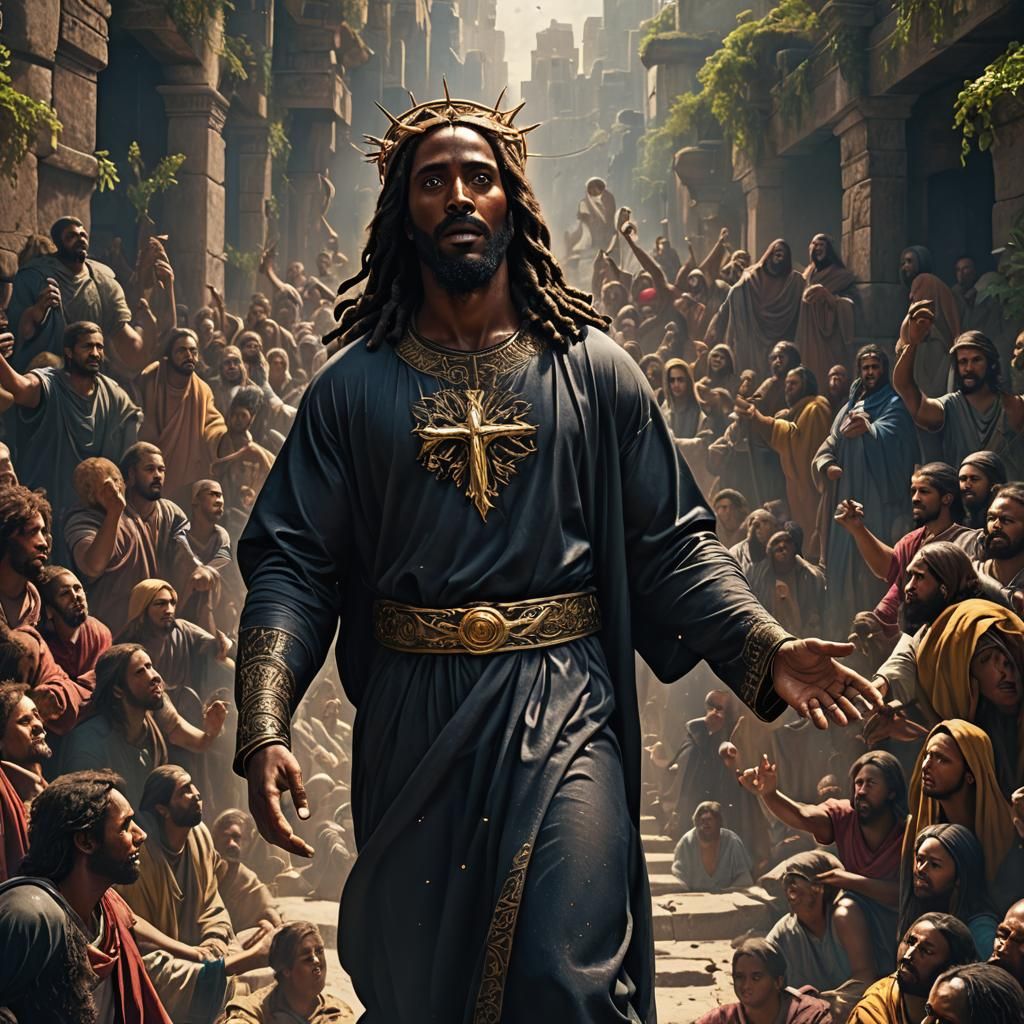 Hyperrealistic Black Jesus in Detailed Digital Painting