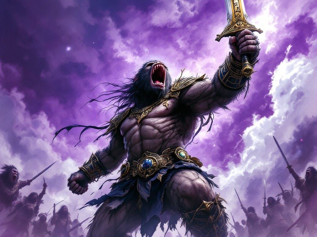 Majestic Gorilla Warlord Rallies Her Troops in Tribal Regali...