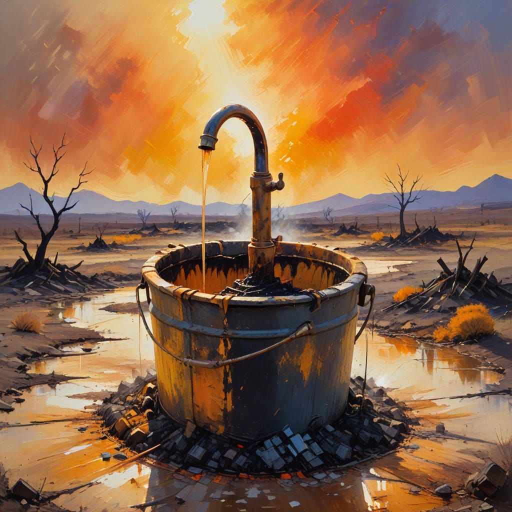 Fauvist Landscape of Burnout with Dripping Faucet