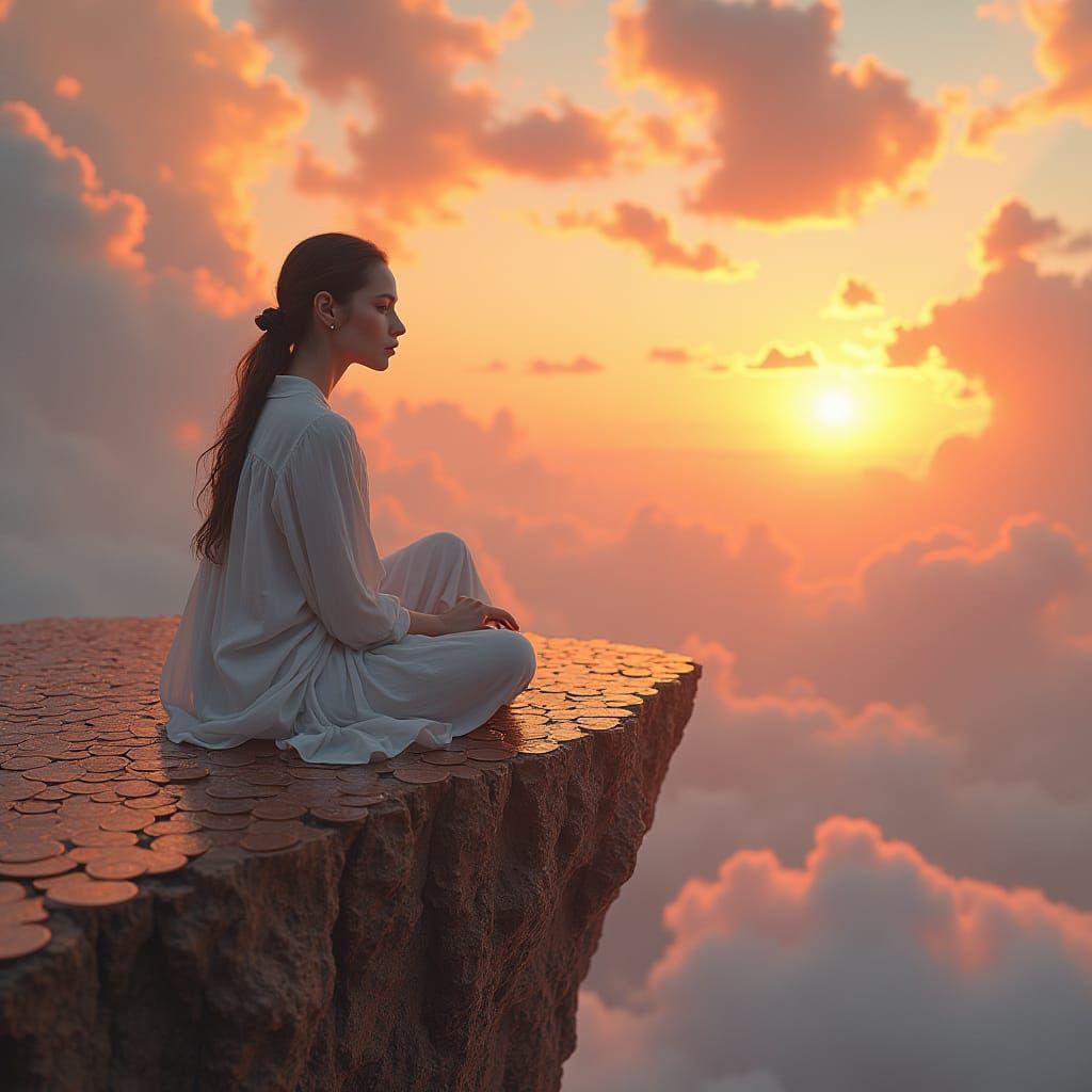 Contemplative Figure at Sunset: Digital Matte Painting