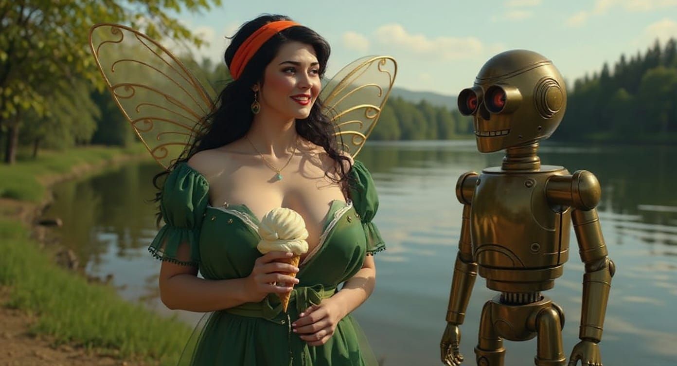 Fairy Woman & Brass Robot by Lake