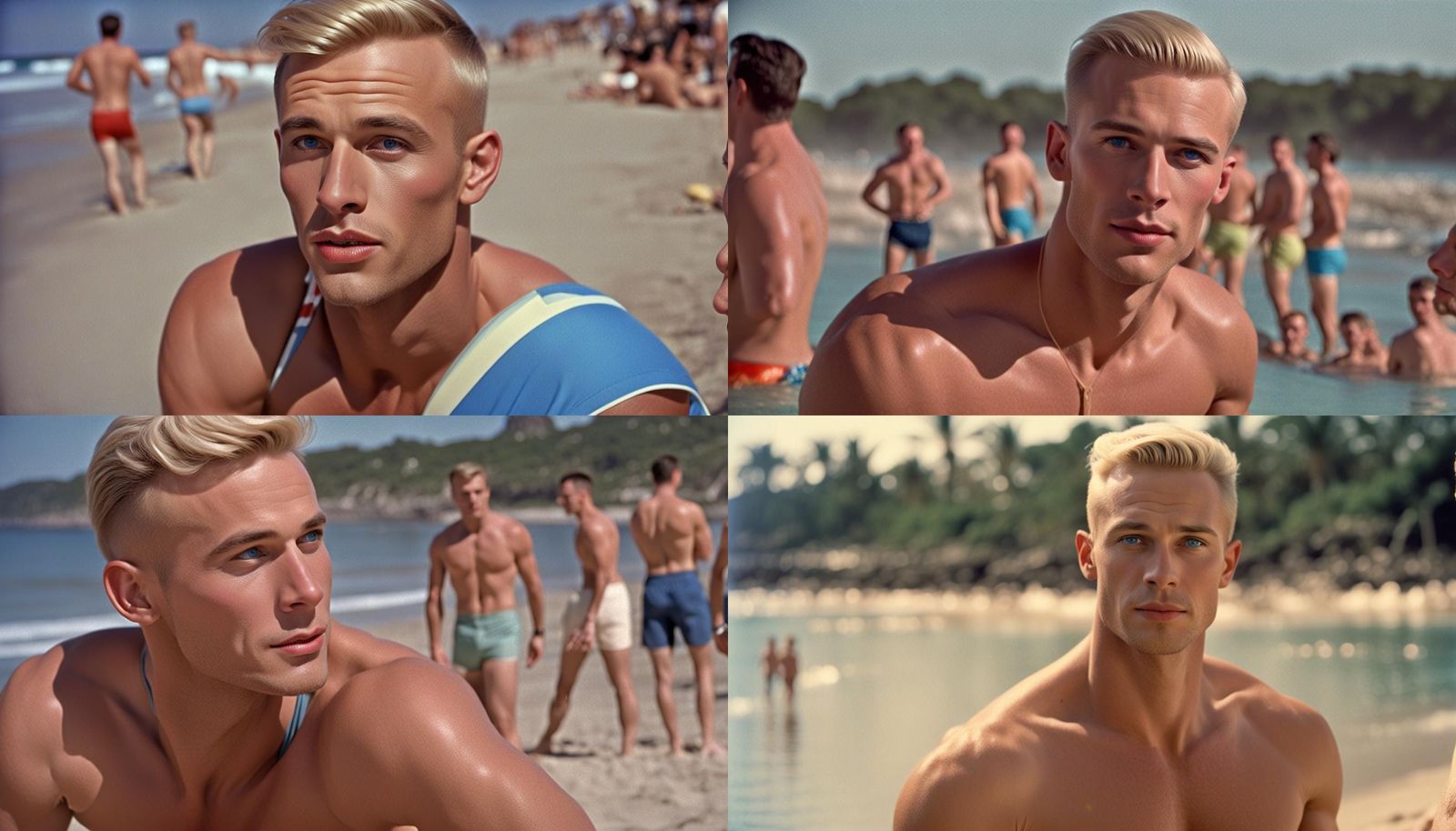 Handsome Blond Man at Beach Party in Cinematic Style