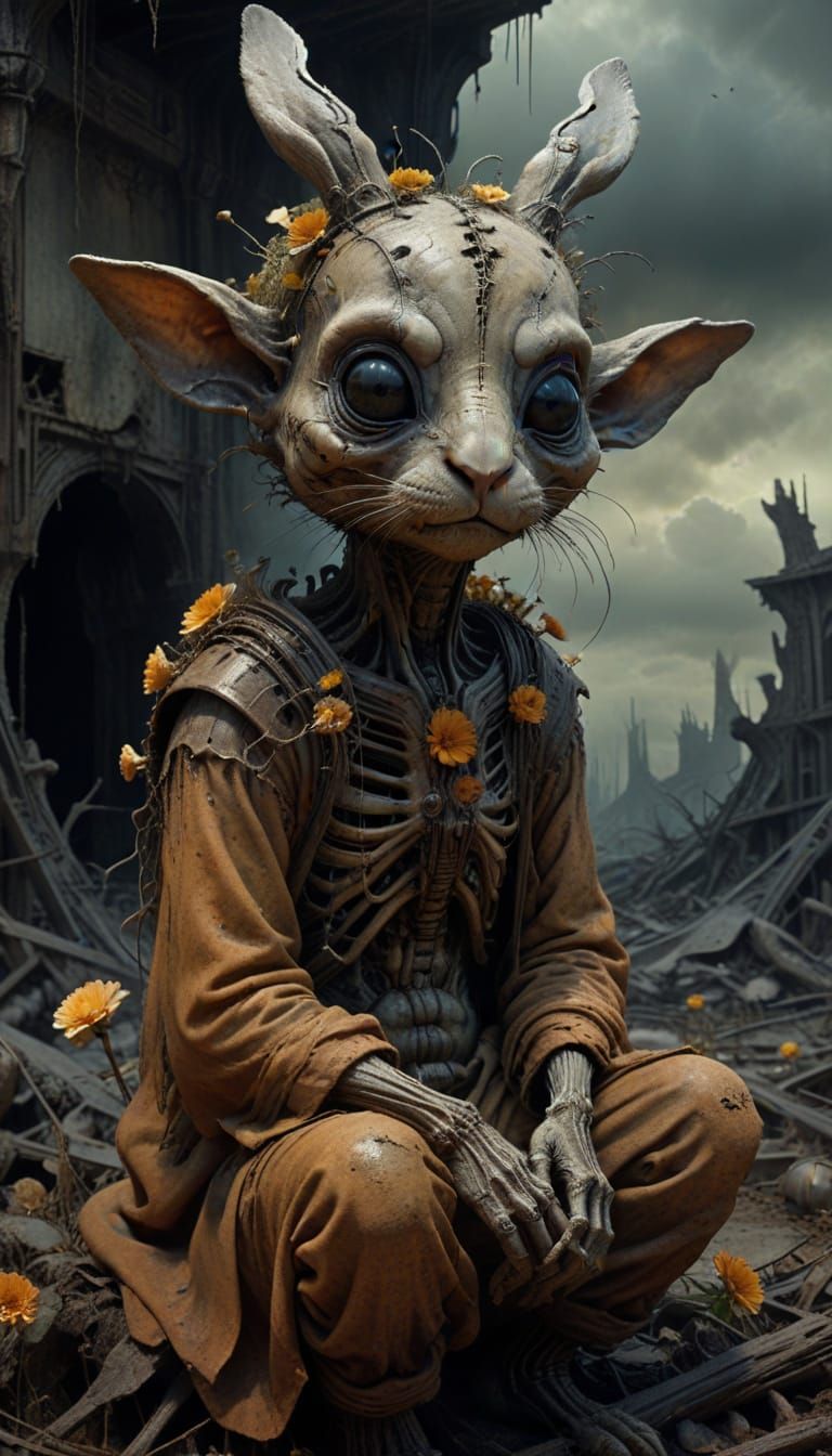 Forlorn Rabbit in Desolate Surrealist Landscape