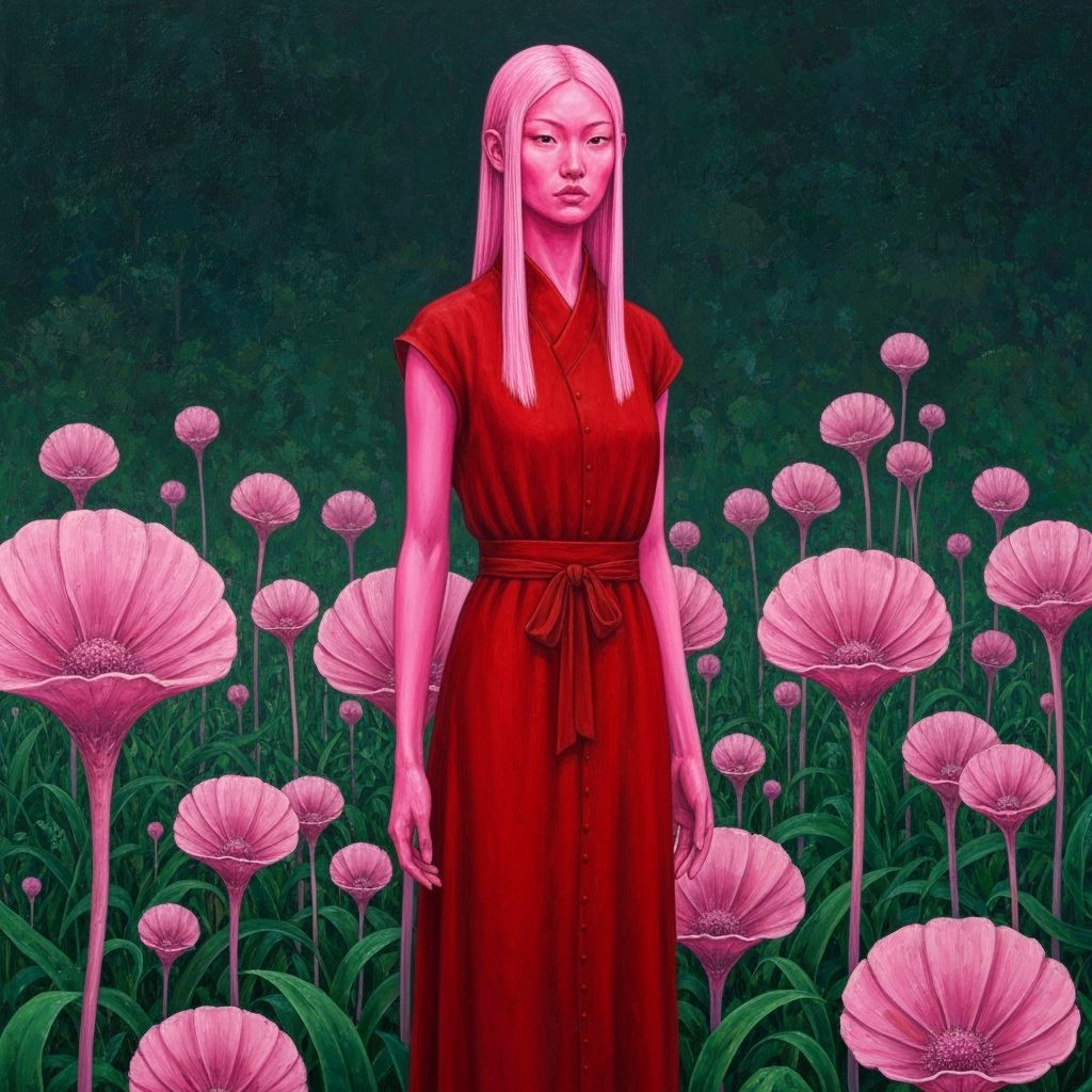 Slender Woman in Alien Garden Oil Painting