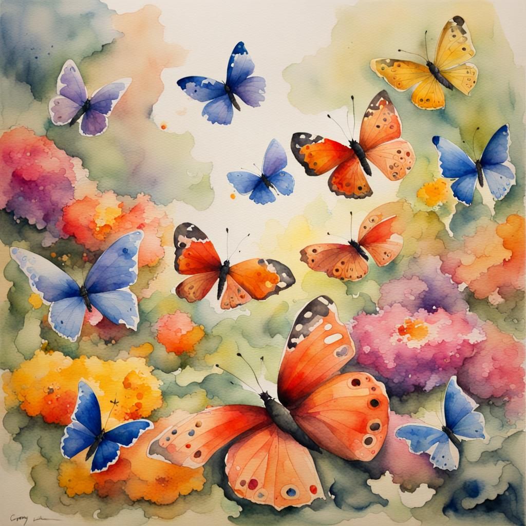 Colorful Butterflies Carpet in Watercolor Style