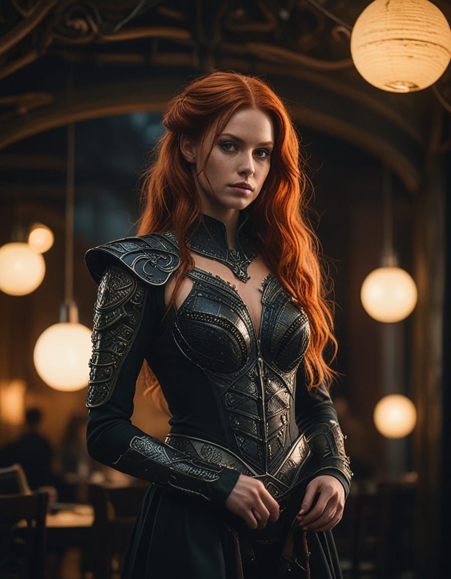 Beautiful Redhead Female Demon in Cinematic Style