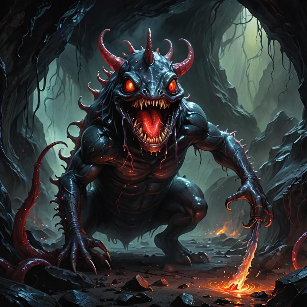 Snarling Slug Monster in Gothic Oil Painting Style