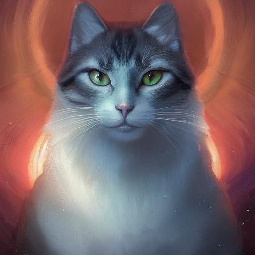 Cat with Moon Portrait in Hyperdetailed Style