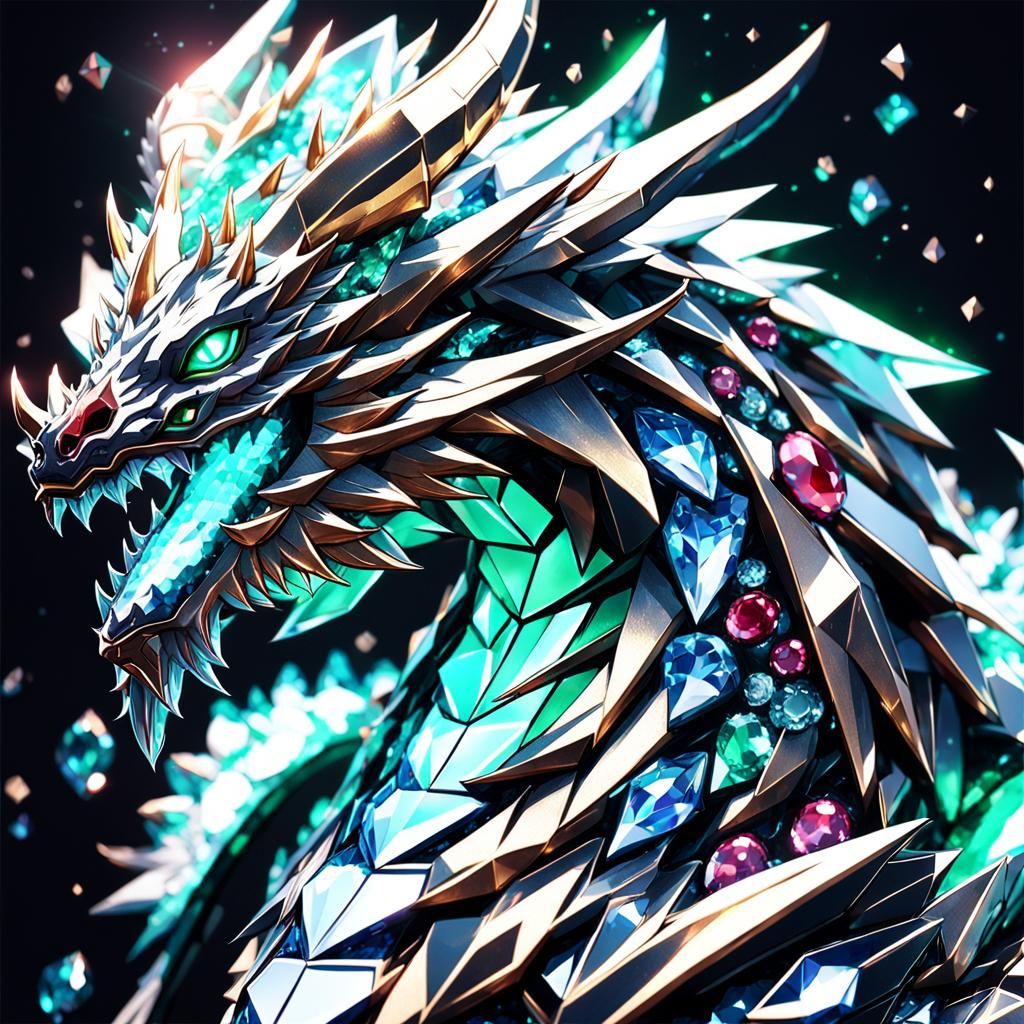 Diamond Dragon with Emerald Eyes in 3D Anime Art