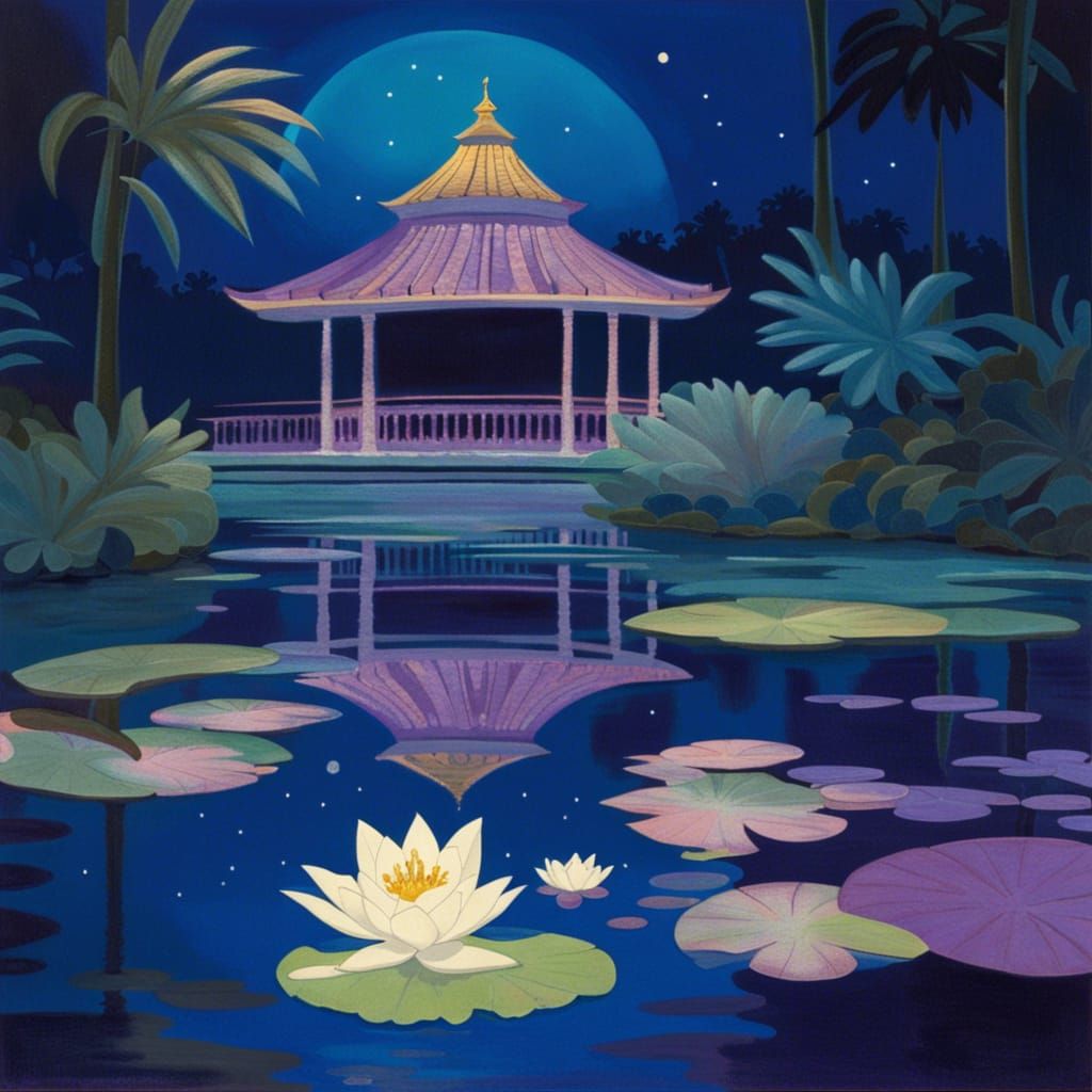 Luminescent Lake at Night in Disney Style