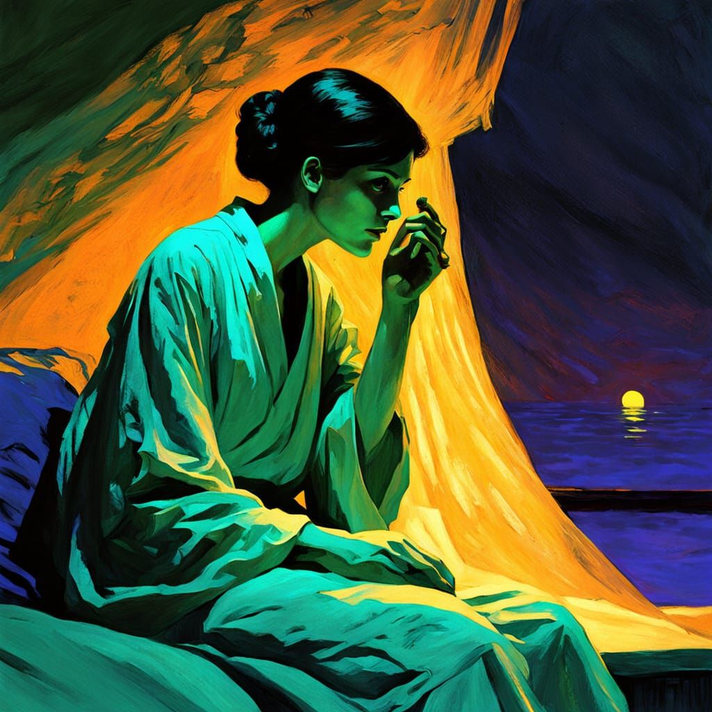 Eerie Female Sandman in Blacklight Tonalism