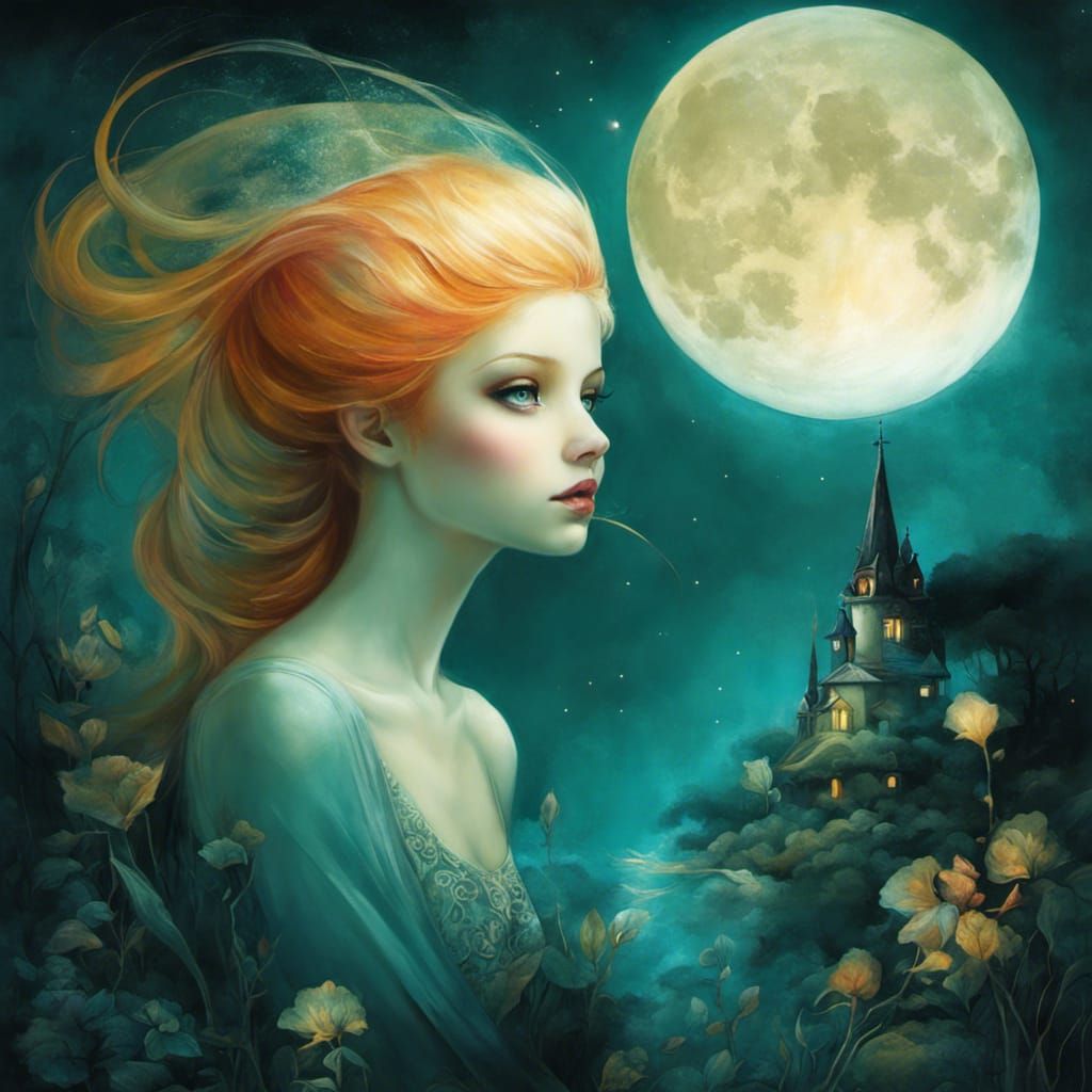Girl in Moonlight: A Beautiful Illustrative Portrait