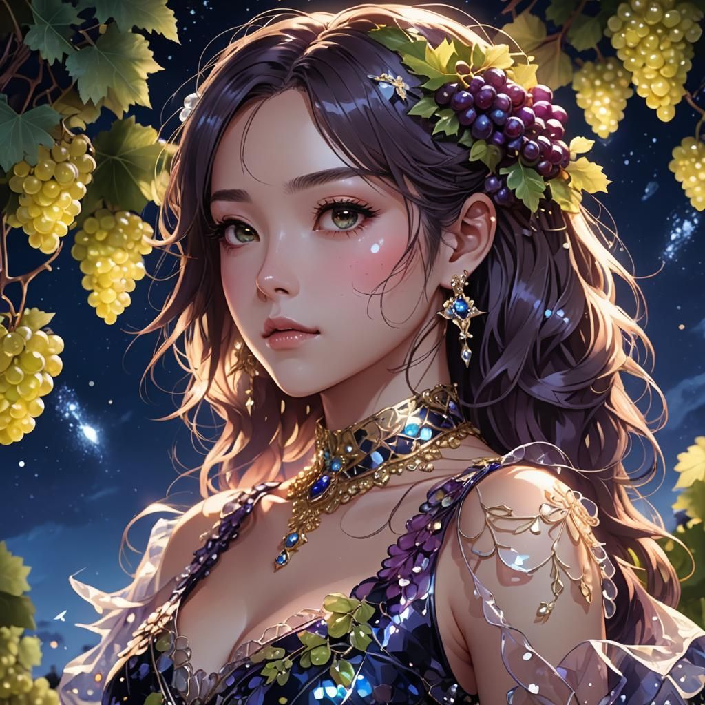 Girl in Grapes Dress Anime Portrait