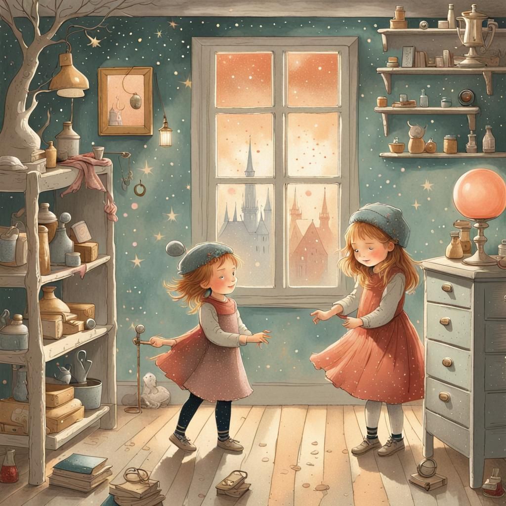 Magical Siblings in Baltic Nursery Illustration Style