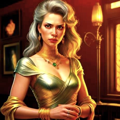 Dramatic Portrait with Gold Jewelry in Baroque Style