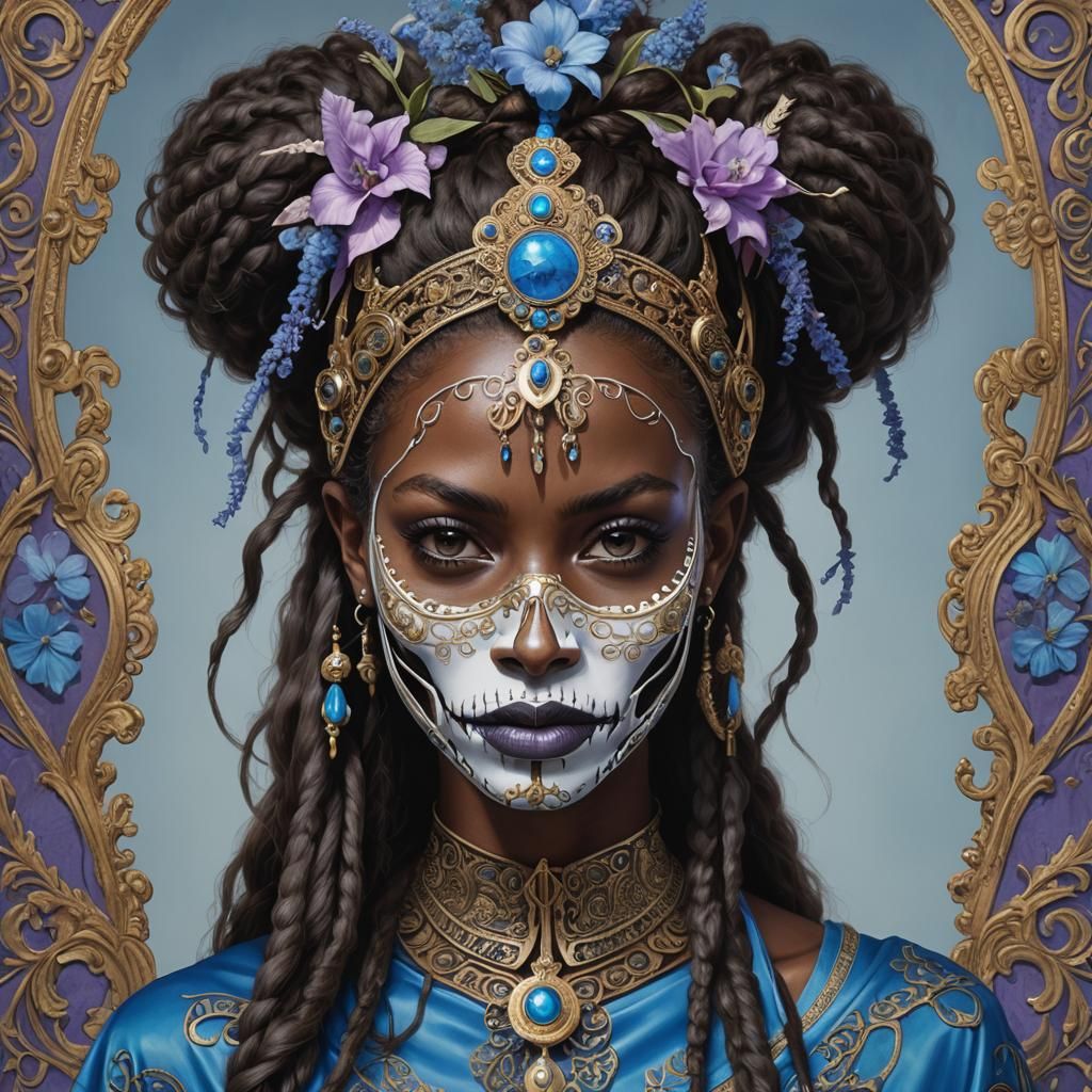 Hyperrealistic Portrait of Haitian Shaman with Mask