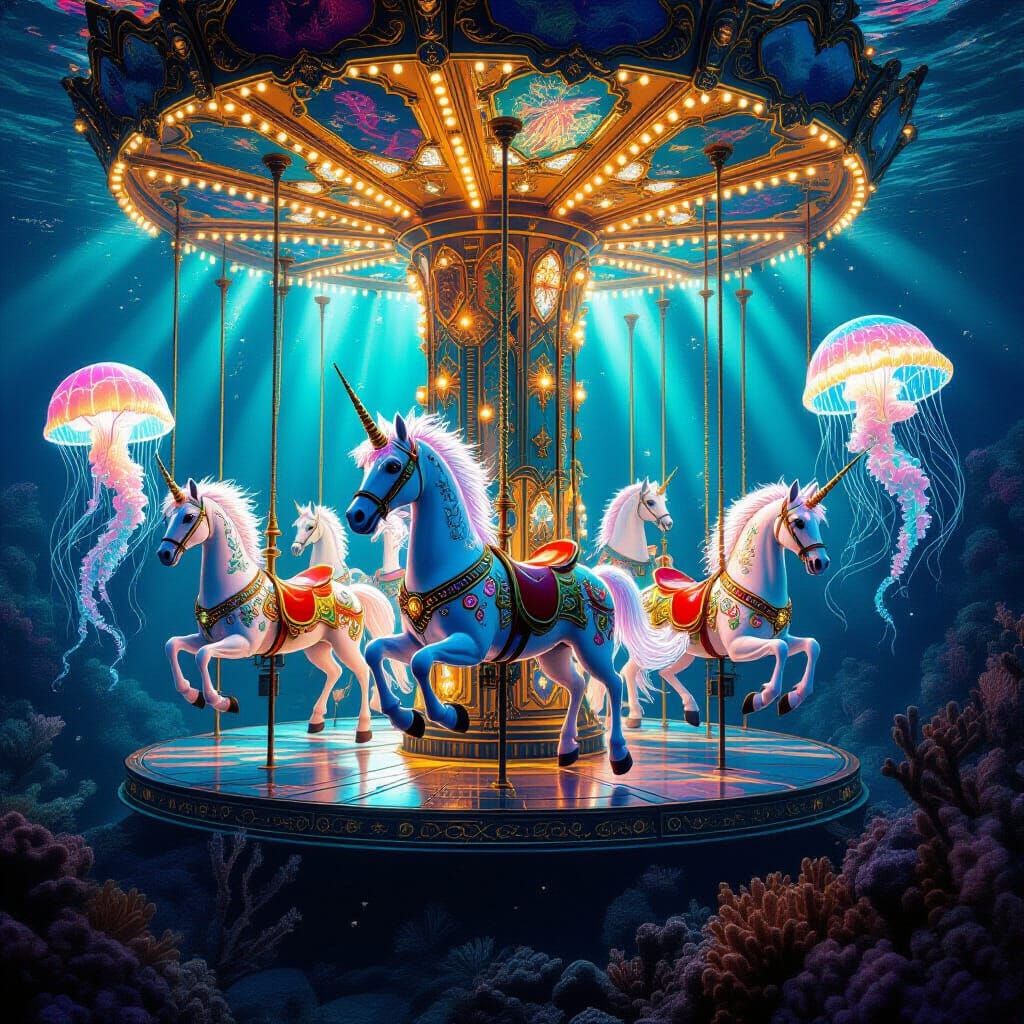 Deep Sea Carousel With Bioluminescent Creatures