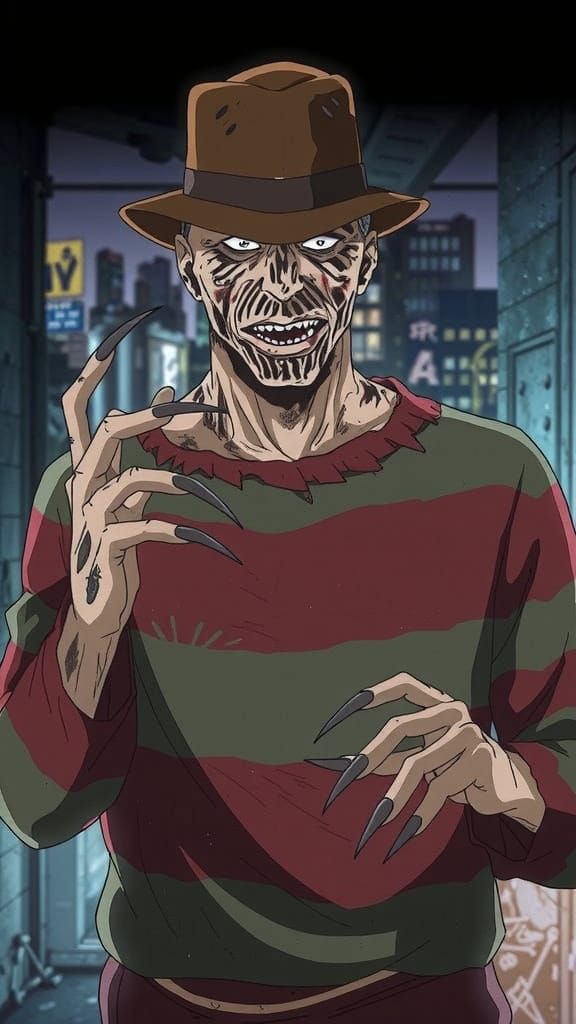 Anime-Style Freddy Krueger in Tattered Sweater and Tattered ...
